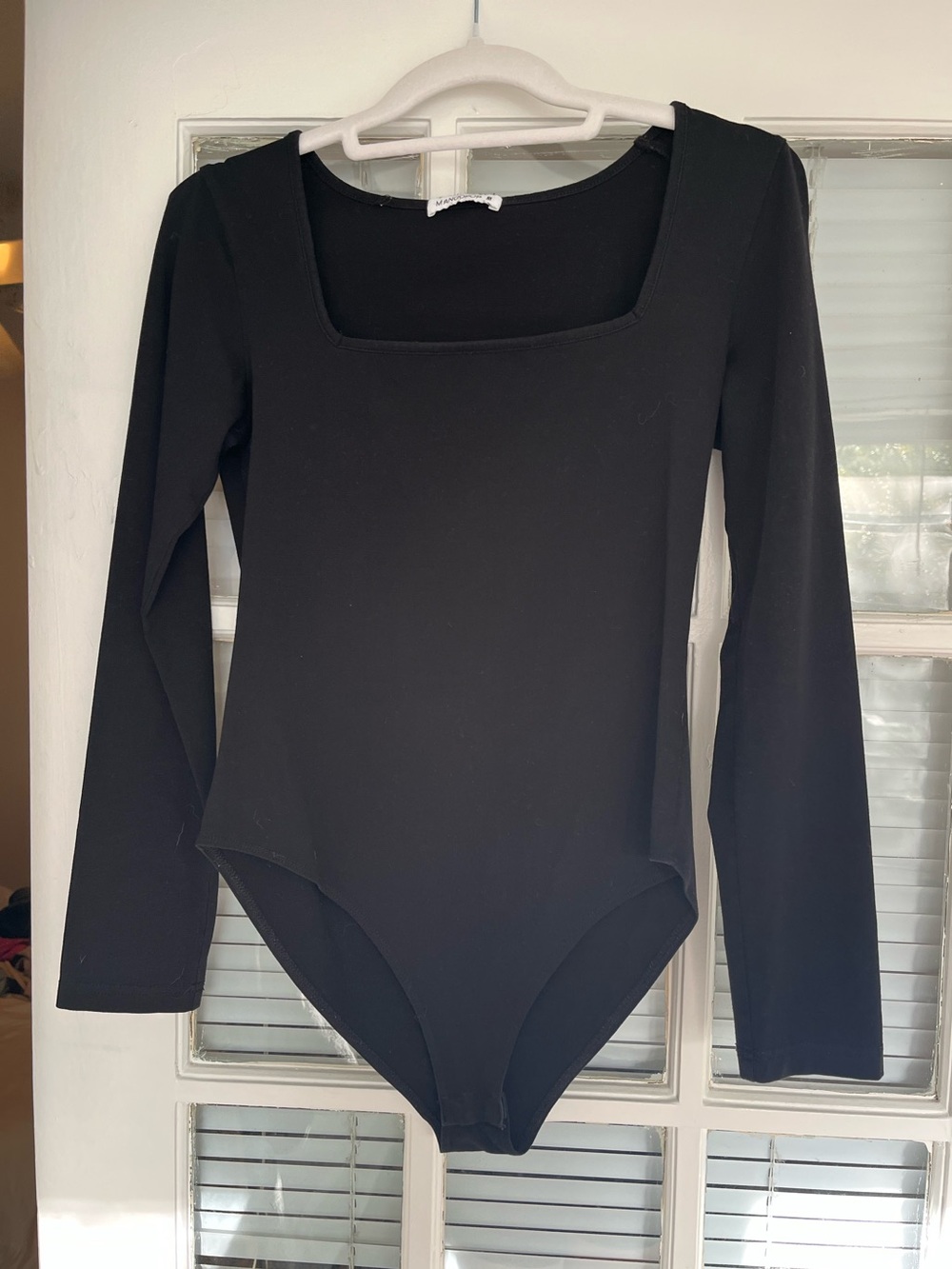 Black Long-Sleeve Square Neck One-Piece Bodysuit